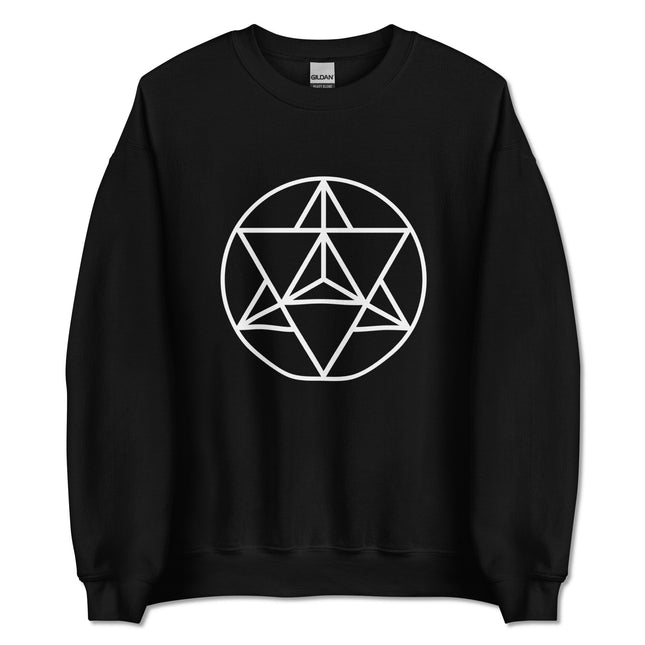 Sacred geometry Merkaba symbol graphic on a mystical pullover sweatshirt.