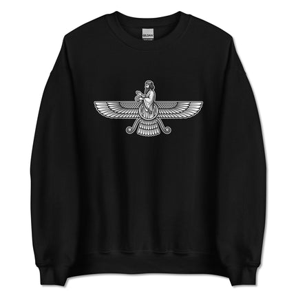 Unisex sweatshirt featuring the Faravahar winged Persian Zoroastrian symbol graphic print.