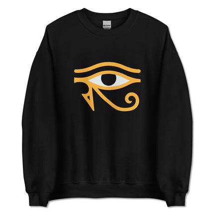Eye of Horus graphic pullover sweatshirt featuring ancient Egyptian symbol design.