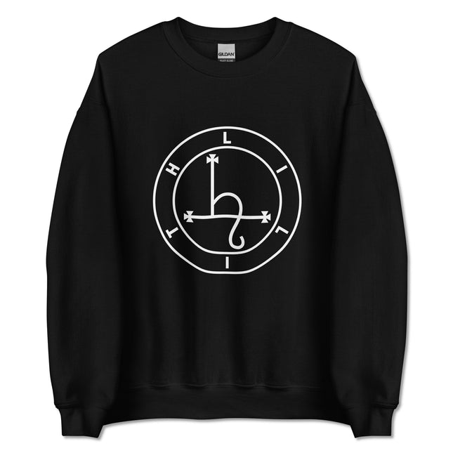 Lilith Sigil occult symbol printed on a witchy esoteric unisex pullover sweatshirt.