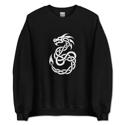 Celtic dragon knotwork graphic printed on unisex pullover sweatshirt.