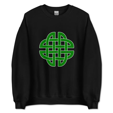 Unisex green pullover featuring a detailed Celtic knotwork shield graphic print.