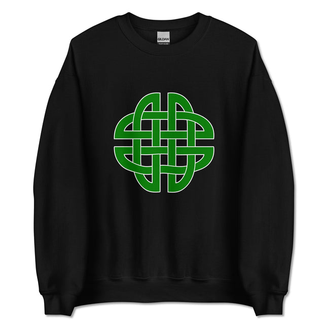 Unisex green pullover featuring a detailed Celtic knotwork shield graphic print.