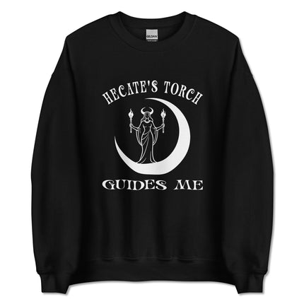 Hecate's Torch Guides Me design on a goddess moon witch pagan pullover sweatshirt.