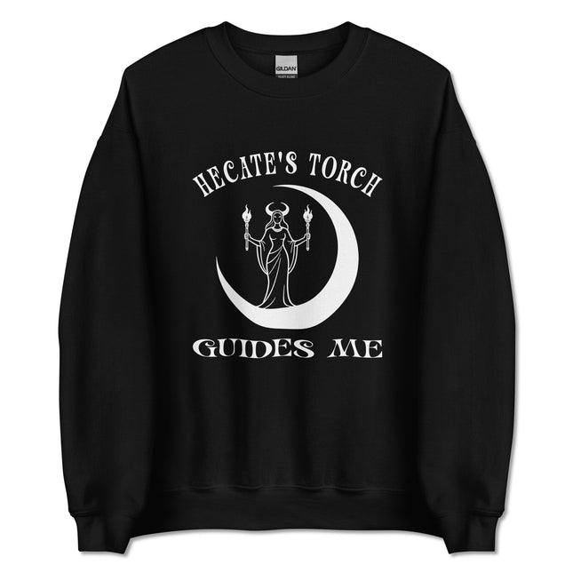Hecate's Torch Guides Me design on a goddess moon witch pagan pullover sweatshirt.