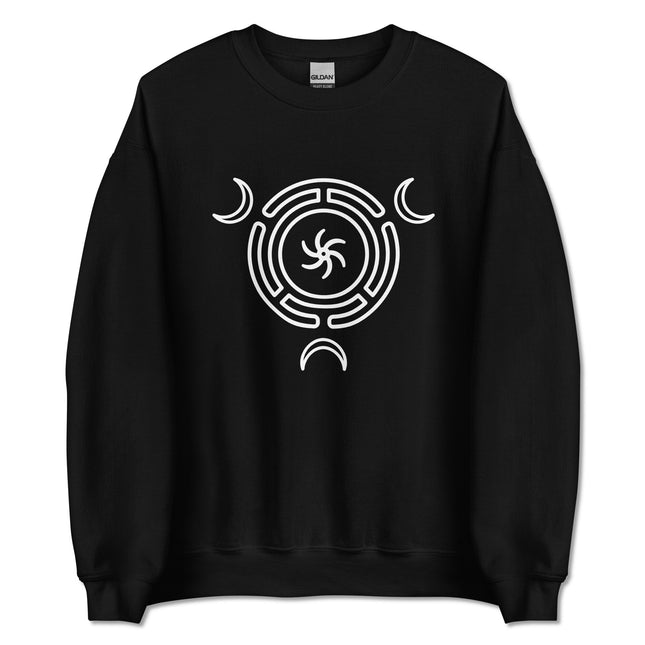 Hecate's Wheel and Triple Goddess Moon Symbol pullover for pagan witchcraft apparel.