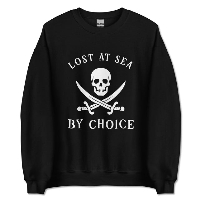 Lost at sea pirate skull and sword design pullover sweatshirt with nautical graphics.