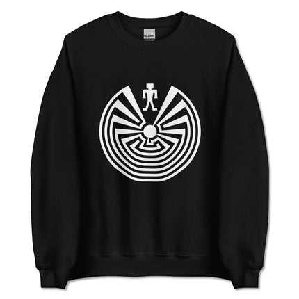Labyrinth maze graphic featuring a man printed on an I'itoi Native American unisex pullover sweatshirt.