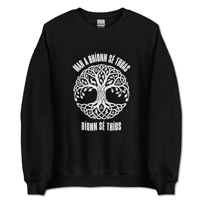 Tree of Life and Celtic knot design printed on a spiritual pullover sweatshirt.