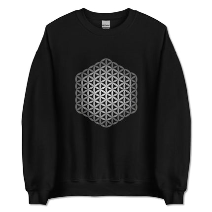 Flower of Life sacred geometry pattern pullover featuring intricate geometric designs.