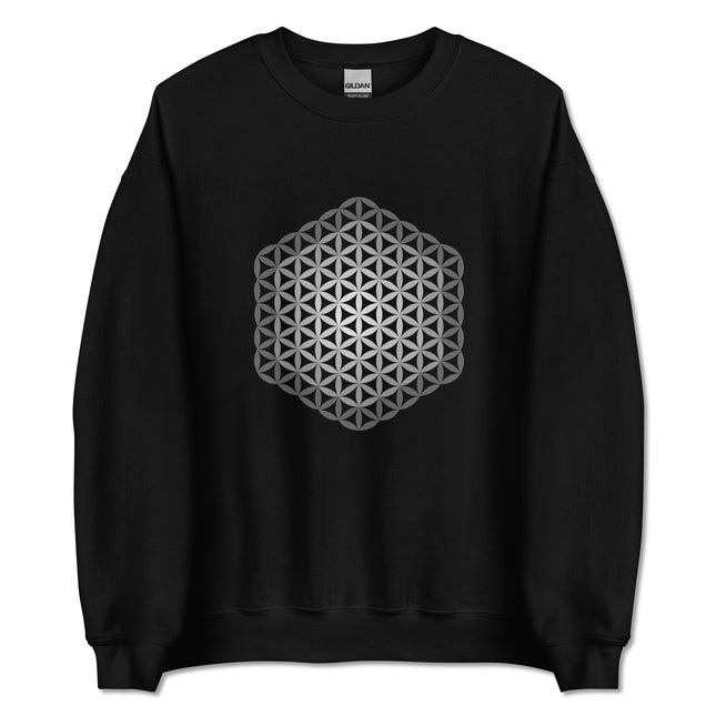 Flower of Life sacred geometry pattern pullover featuring intricate geometric designs.