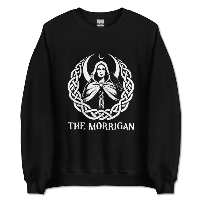 Morrigan Celtic Goddess raven and moon print sweatshirt featuring Irish mythology designs.