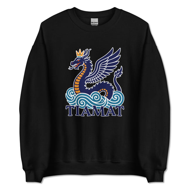 Tiamat winged dragon graphic printed on a mythological sea creature pullover sweatshirt.