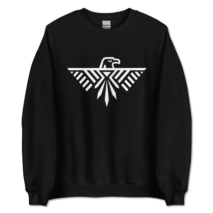 Thunderbird and eagle graphic sweatshirt featuring native American inspired artwork on a unisex pullover.