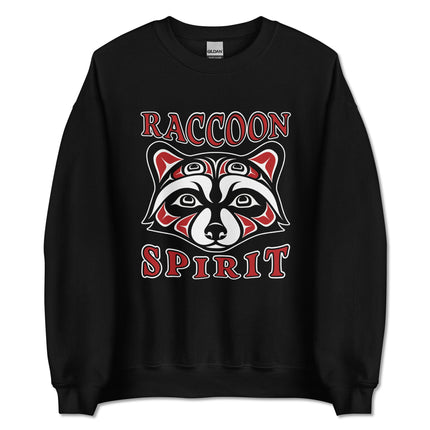 Tribal raccoon spirit artwork pullover sweatshirt featuring indigenous style animal print design.