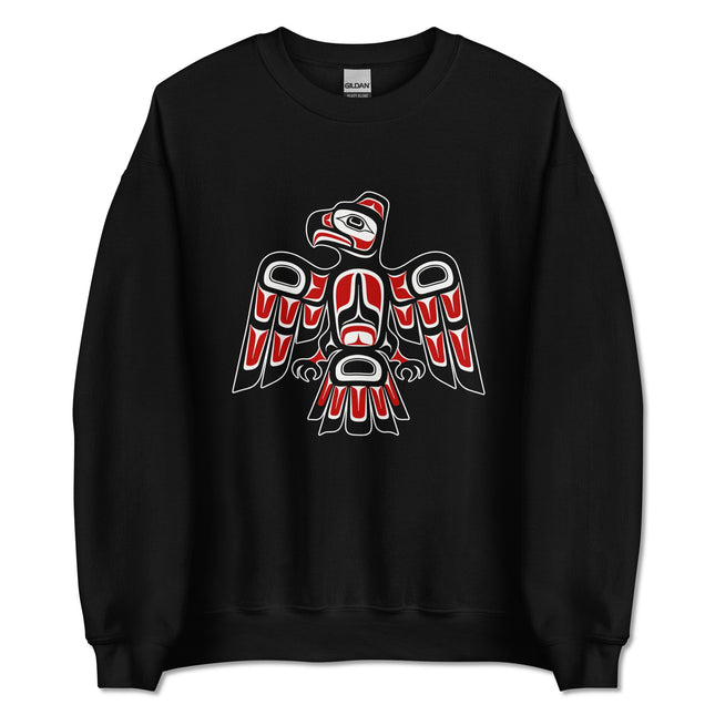 Indigenous raven formline art pullover sweatshirt featuring Pacific Northwest cultural design.