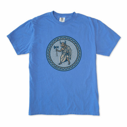 Mosaic Minotaur t-shirt featuring Greek mythology labyrinth design and axe graphic tee.