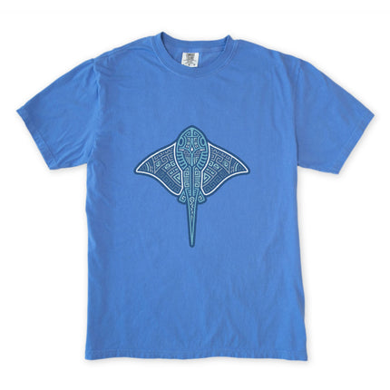 Mayan Stingray T-Shirt | Tribal Geometric Blue Ocean Animal Unisex Tee Shirt
