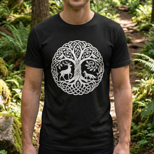Celtic Tree of Life Knot T-Shirt | Stag, Fox & Birds Woodland Tee | 3
