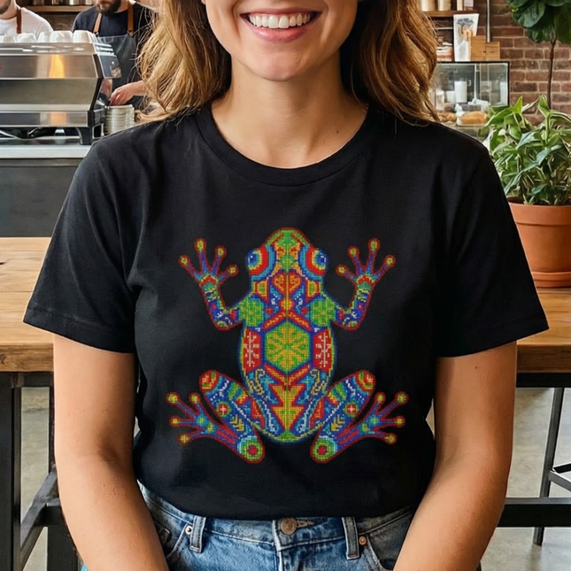 Huichol Frog T-Shirt | Colorful Mexican Indigenous Folk Art | Frog