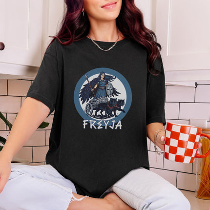 Freya Norse Goddess Cats Chariot T-Shirt | Viking Mythology Graphic Tee