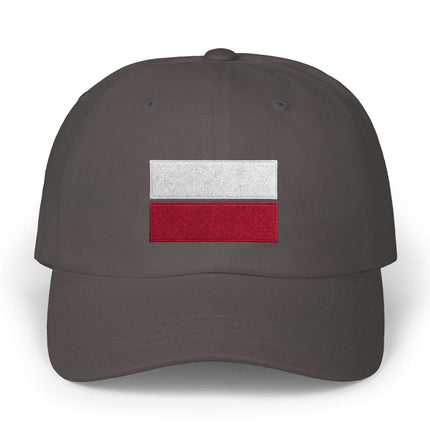 Embroidered Polish flag baseball cap in dark gray for national pride.