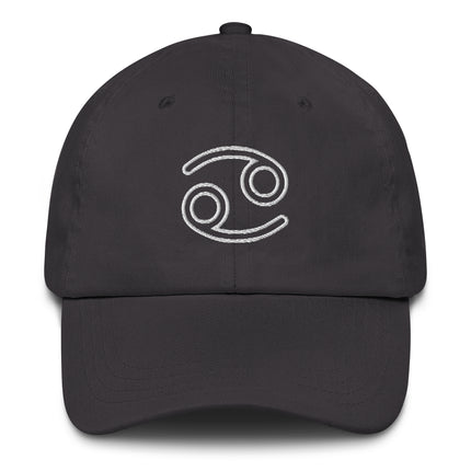 Embroidered Cancer zodiac sign baseball cap featuring astrological constellation outline.