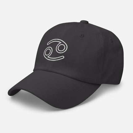 Embroidered Cancer zodiac outline baseball cap with astrology horoscope design.