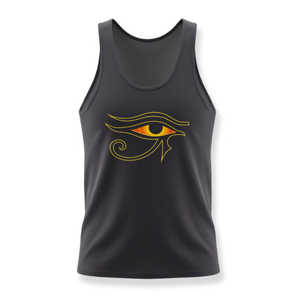 Black tank top featuring the golden Eye of Ra symbol, an ancient Egyptian protection graphic.
