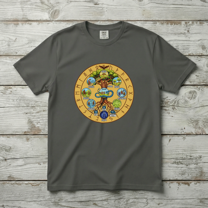 Norse Yggdrasil Nine Worlds Tree T-Shirt | Nine Realms Runes Midgard Serpent