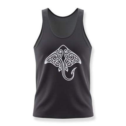 Boho tribal stingray tank top featuring flowing Polynesian marine art design.