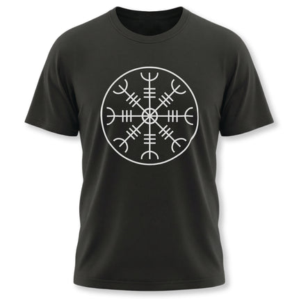 Aegishjalmur Norse symbol graphic tee on a black t-shirt.