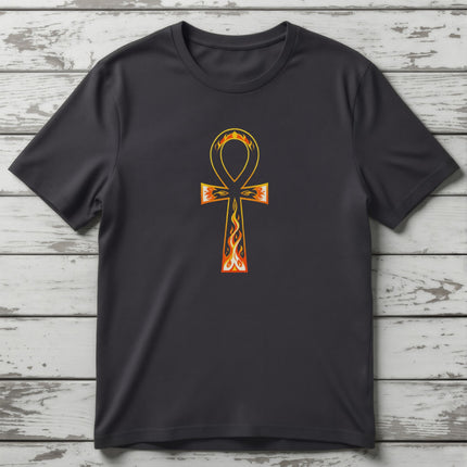 Flaming Ankh T-Shirt | Ancient Egyptian Symbol Graphic Tee | V2