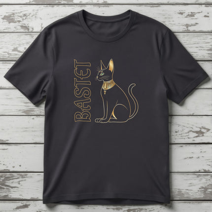 Bastet Cat Gold Egyptian T-Shirt | Ancient Egypt Goddess Text and Graphic Tee V3