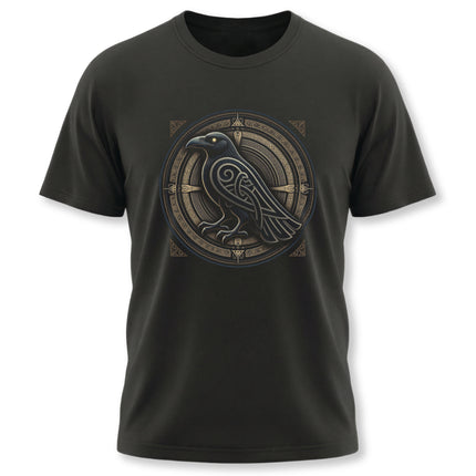 Norse raven knotwork graphic tee featuring Viking mythology design.