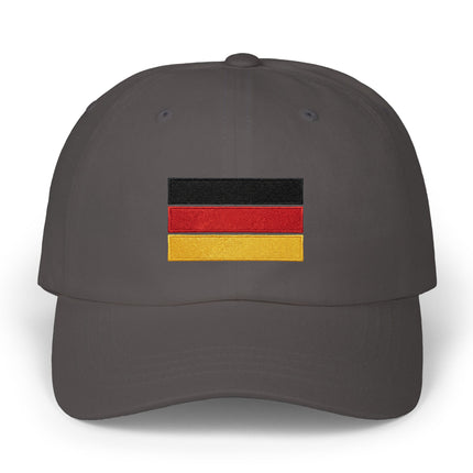 German flag embroidered baseball cap featuring black, red, and gold stripes.