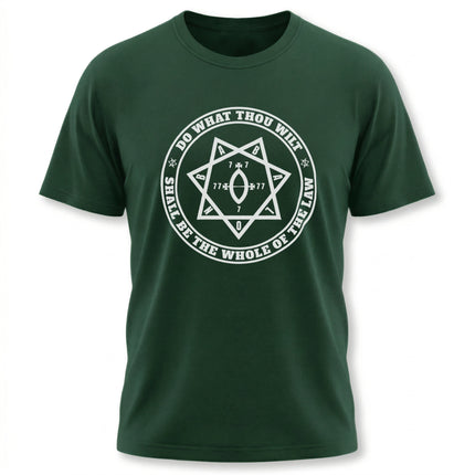Do What Thou Wilt hexagram t-shirt featuring the Thelema occult symbol.