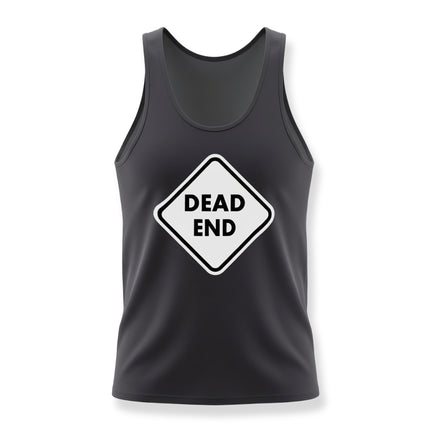 Black tank top graphic featuring a white "DEAD END" road sign warning symbol.