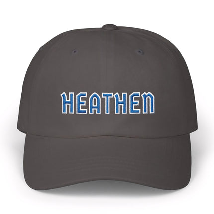 Heathen Baseball Cap | Embroidered Blue & White Text Hat