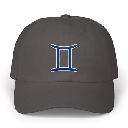 Gemini Zodiac Symbol Hat | Blue Embroidered Astrology Sign Baseball Cap