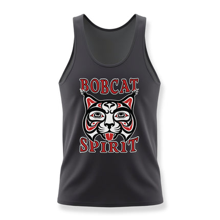 Bobcat spirit tribal art tank top featuring stylized Pacific Northwest indigenous design.