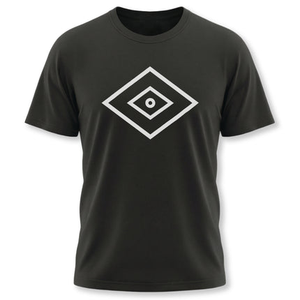 Black unisex t-shirt featuring a white Shaman's Eye spiritual symbol graphic.