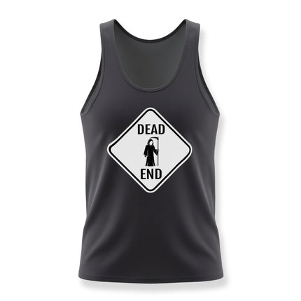Black tank top featuring a "Dead End" warning sign with a grim reaper graphic.