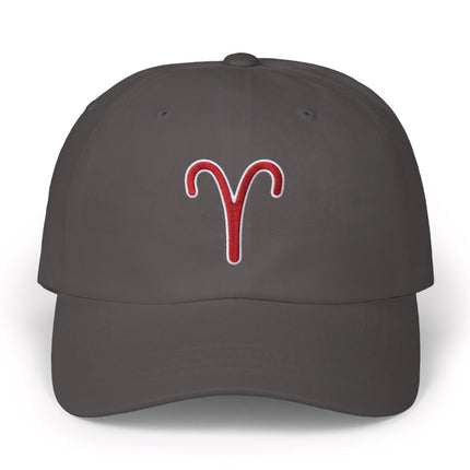 Aries Zodiac Sign Embroidered Baseball Cap | Red Symbol Black Hat