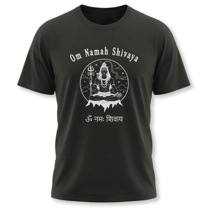 Om Namah Shivaya Lord Shiva Hindu mantra graphic tee shirt design.