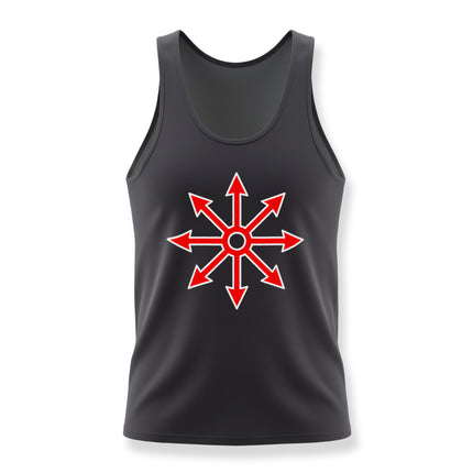 Black tank top featuring a red symmetrical occult star symbol graphic.
