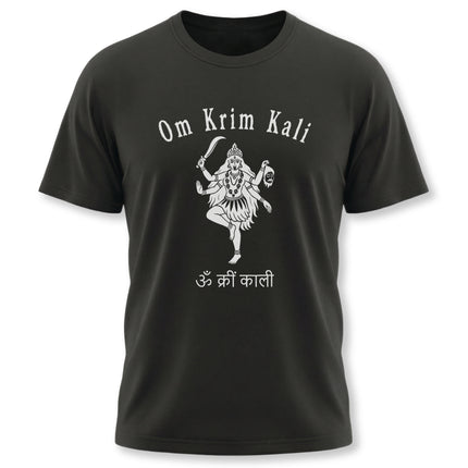 Goddess Kali Om Krim Kali Hindu mantra graphic t-shirt design.