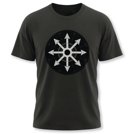 Black t-shirt featuring the white Chaos Star sigil, an occult magic symbol graphic.