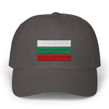 Embroidered Bulgarian flag baseball cap with white, green, and red stripes.