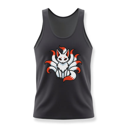 Kitsune nine-tailed fox graphic print, featuring Japanese mythology style.